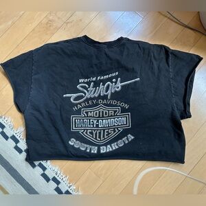 Thrashed and faded vintage Harley-Davidson Black and White Sturgis cropped Tee